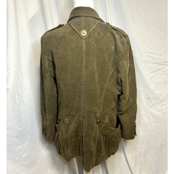 Yuvita Vintage Olive Green Soft Womens Pea Coat Blazer Jacket Collared Button Up - Picture 4 of 8